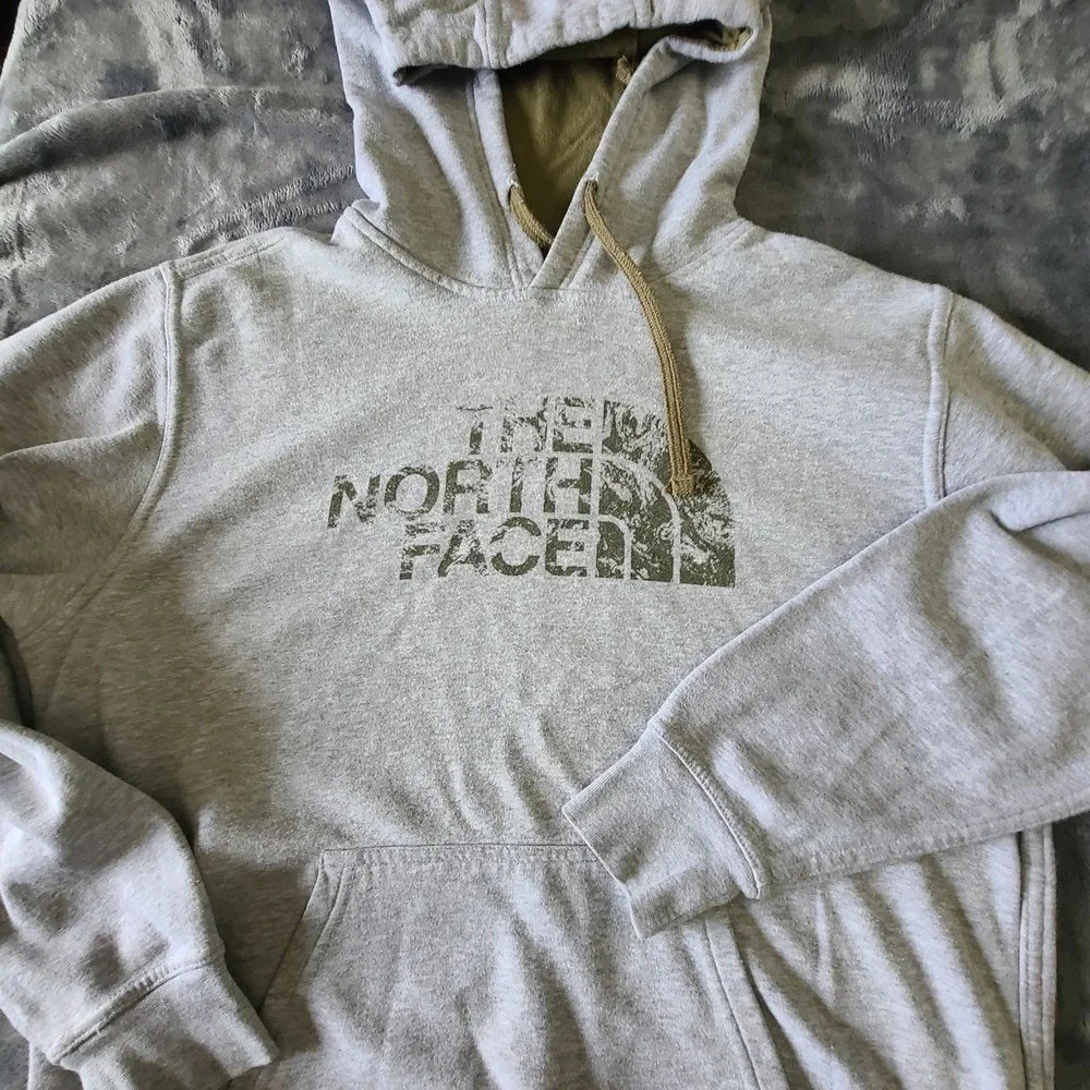 North Face Mrns Medium Pullover Hoodie Gray/ Green  Outdoora‎ Hiking